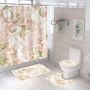 Four piece Polyester Bathroom Flower  3d printed custom shower curtain Shower Curtain Set