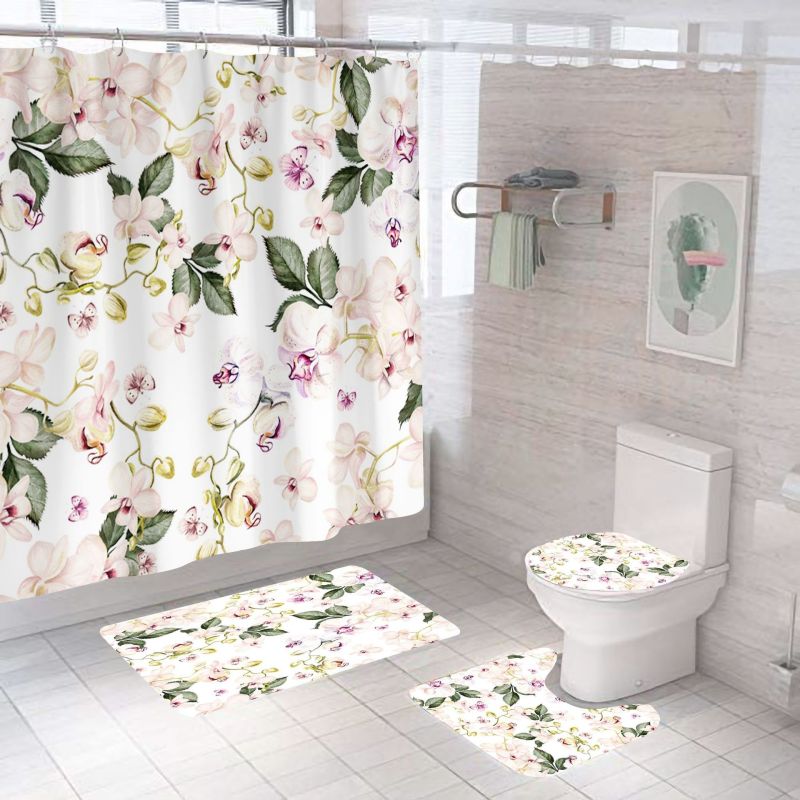 Four piece Polyester Bathroom Flower  3d printed custom shower curtain Shower Curtain Set