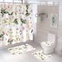 Four piece Polyester Bathroom Flower  3d printed custom shower curtain Shower Curtain Set