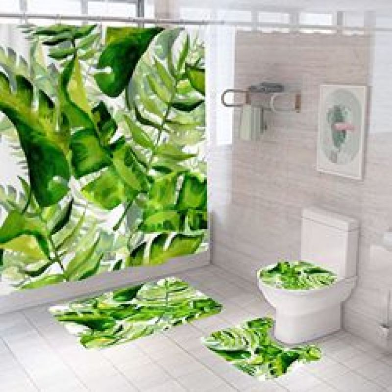 Four piece Polyester Bathroom Flower  3d printed custom shower curtain Shower Curtain Set