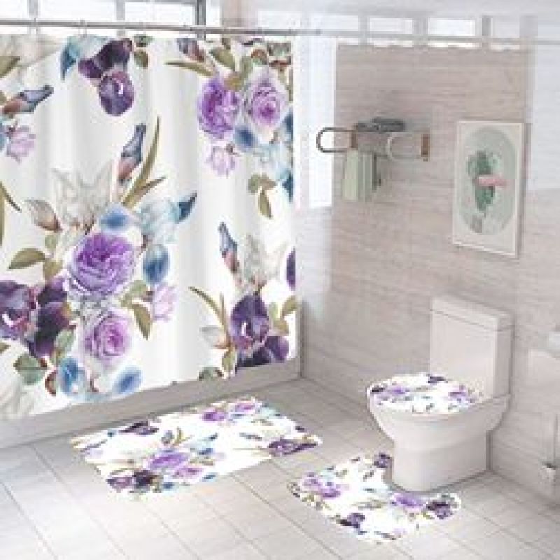 Four piece Polyester Bathroom Flower  3d printed custom shower curtain Shower Curtain Set