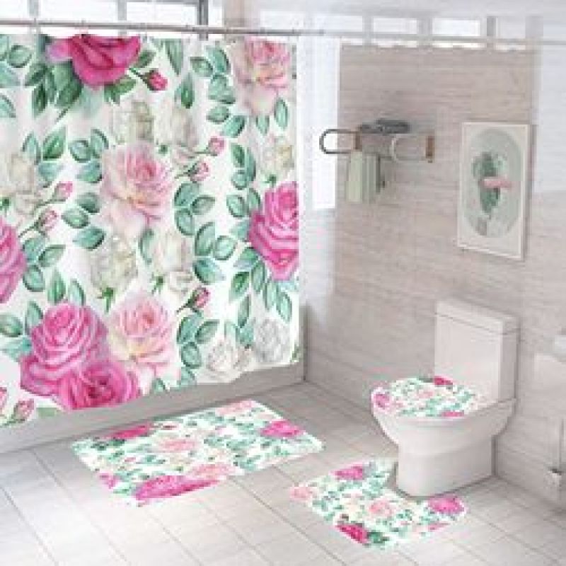 Four piece Polyester Bathroom Flower  3d printed custom shower curtain Shower Curtain Set