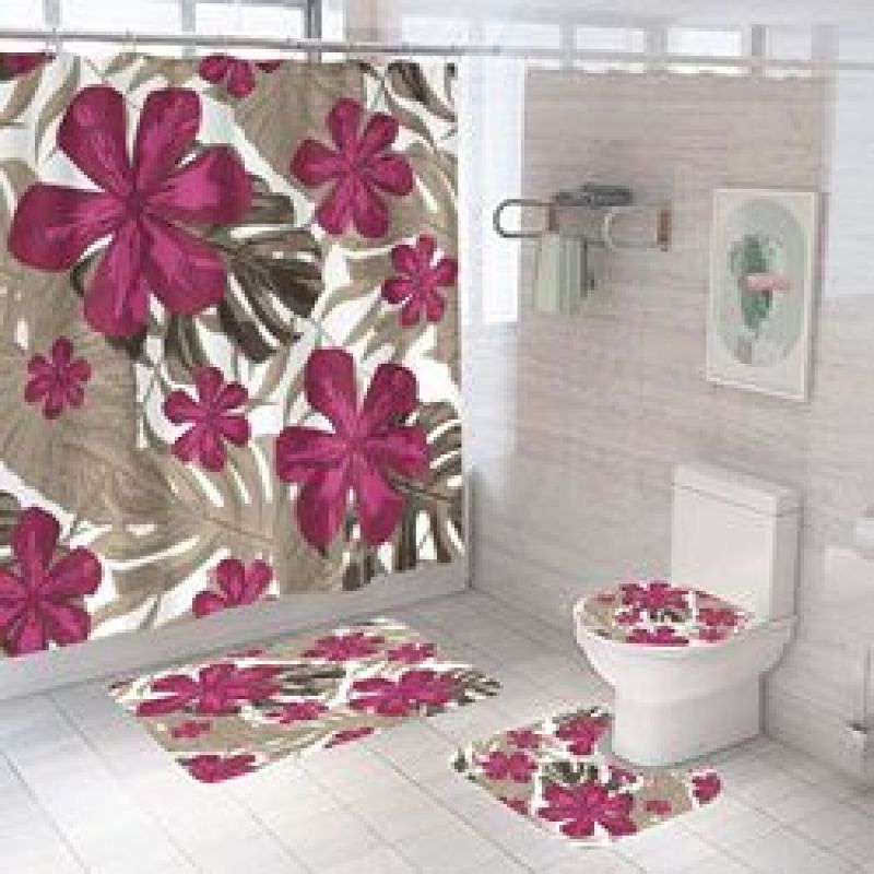 Four piece Polyester Bathroom Flower  3d printed custom shower curtain Shower Curtain Set