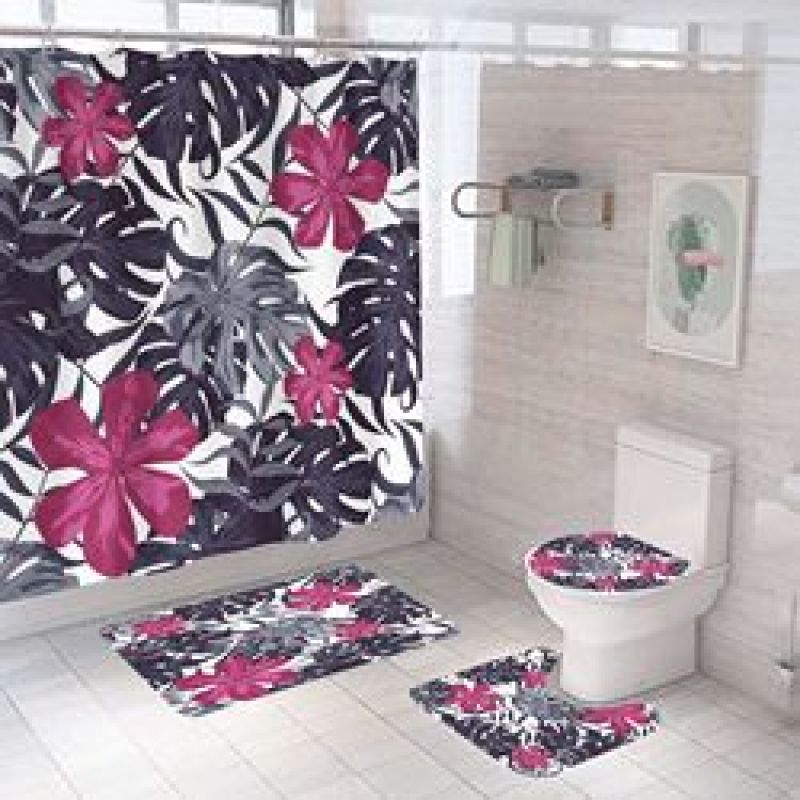 Four piece Polyester Bathroom Flower  3d printed custom shower curtain Shower Curtain Set