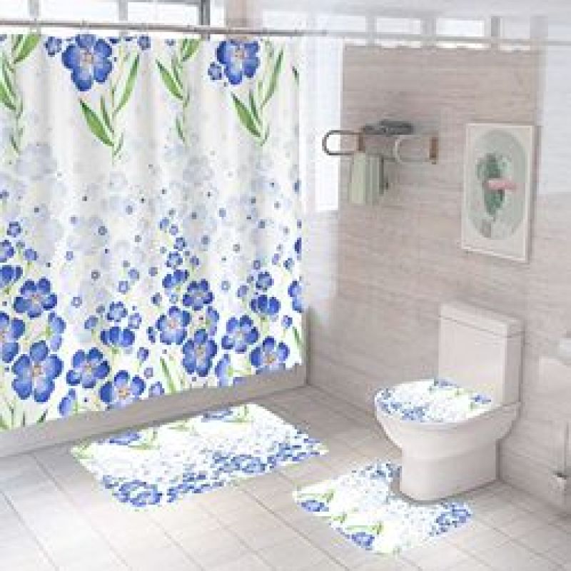 Four piece Polyester Bathroom Flower  3d printed custom shower curtain Shower Curtain Set