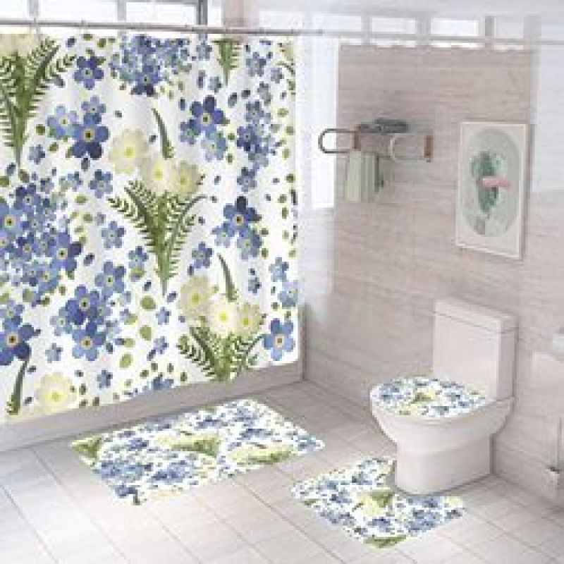 Four piece Polyester Bathroom Flower  3d printed custom shower curtain Shower Curtain Set