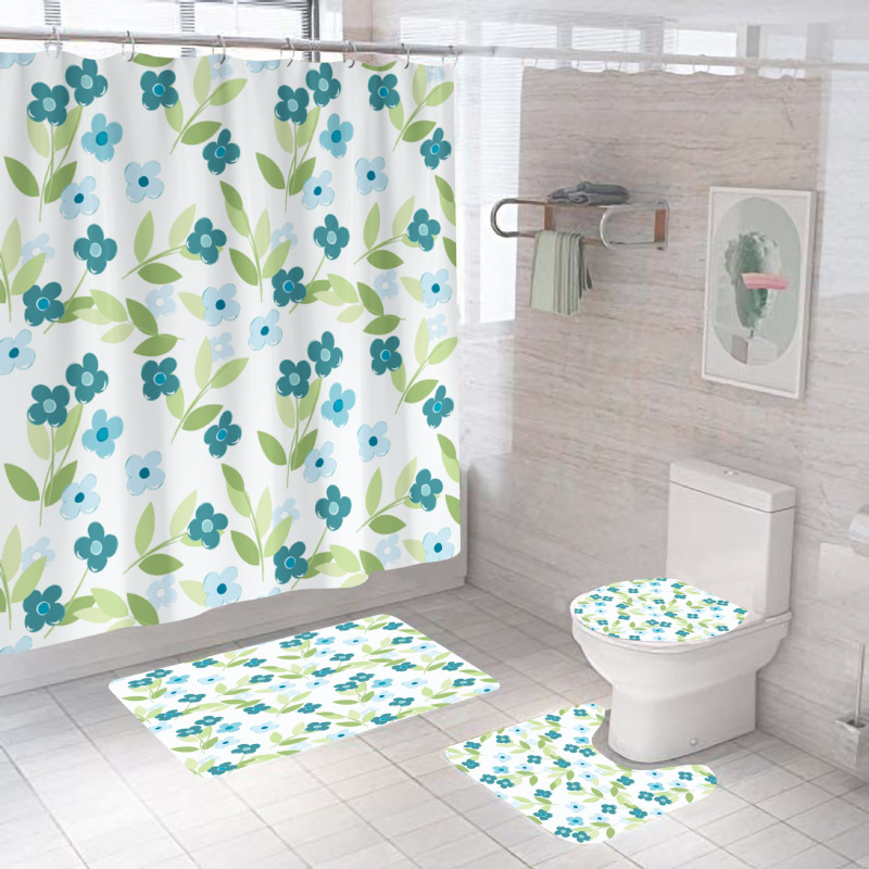 Four piece Polyester Bathroom Flower  3d printed custom shower curtain Shower Curtain Set