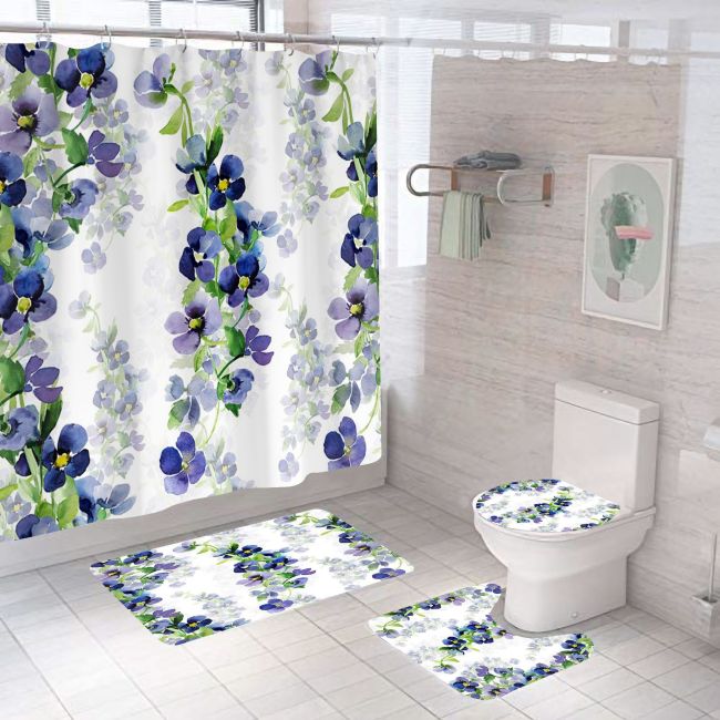 Four piece Polyester Bathroom Flower  3d printed custom shower curtain Shower Curtain Set