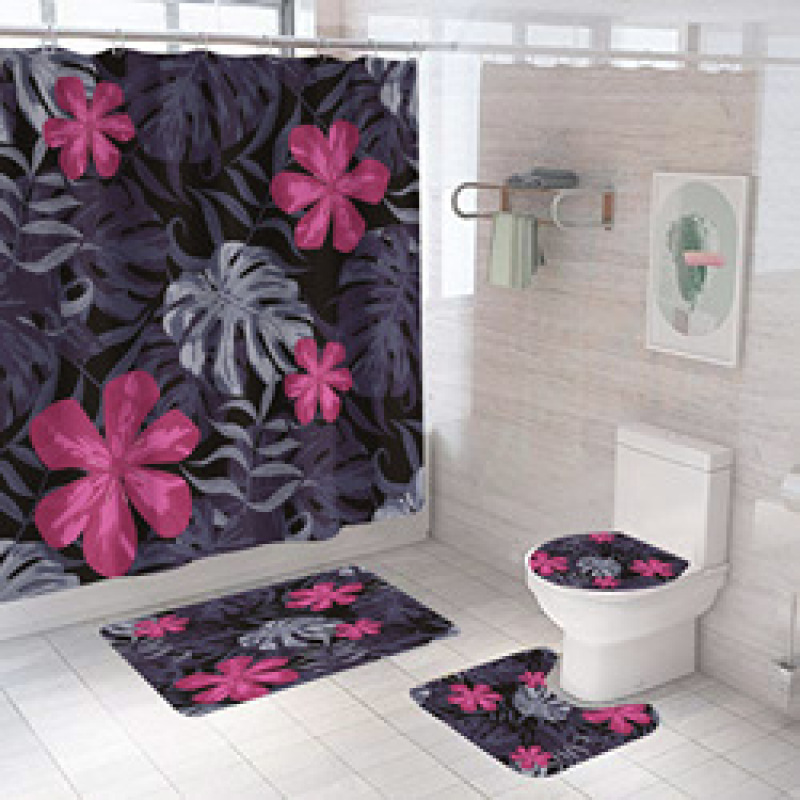 Four piece Polyester Bathroom Flower  3d printed custom shower curtain Shower Curtain Set