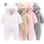 Cotton Fleece Cute Unisex Hooded  Romper Jumpsuit Winter Clothes, Newborn Baby Bear Warm Snowsuit