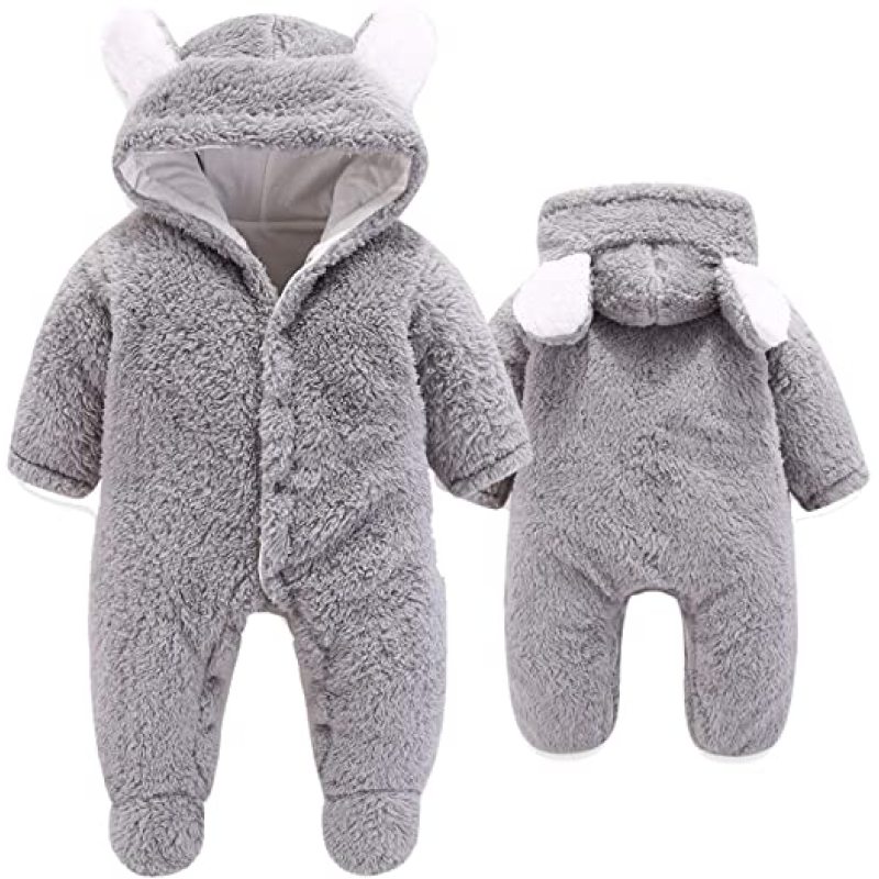 Cotton Fleece Cute Unisex Hooded  Romper Jumpsuit Winter Clothes, Newborn Baby Bear Warm Snowsuit