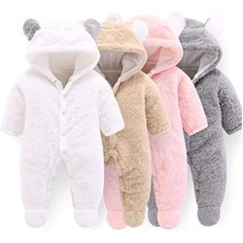 Cotton Fleece Cute Unisex Hooded  Romper Jumpsuit Winter Clothes, Newborn Baby Bear Warm Snowsuit