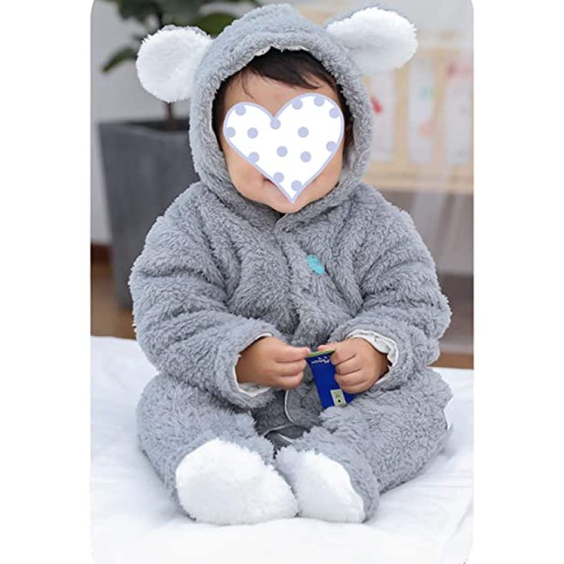 Cotton Fleece Cute Unisex Hooded  Romper Jumpsuit Winter Clothes, Newborn Baby Bear Warm Snowsuit
