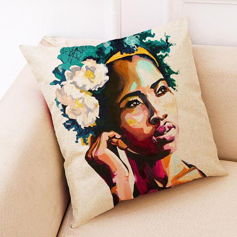 Fabric Painting Designs Cushion Cover For Sofa African Tribal Women Print Pillow