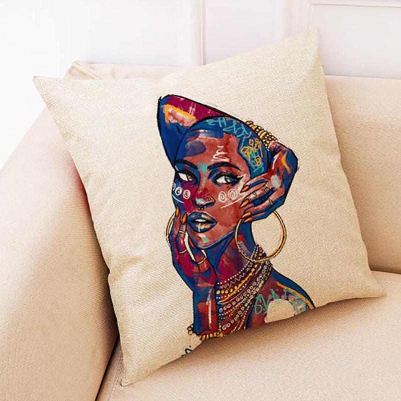 Fabric Painting Designs Cushion Cover For Sofa African Tribal Women Print Pillow