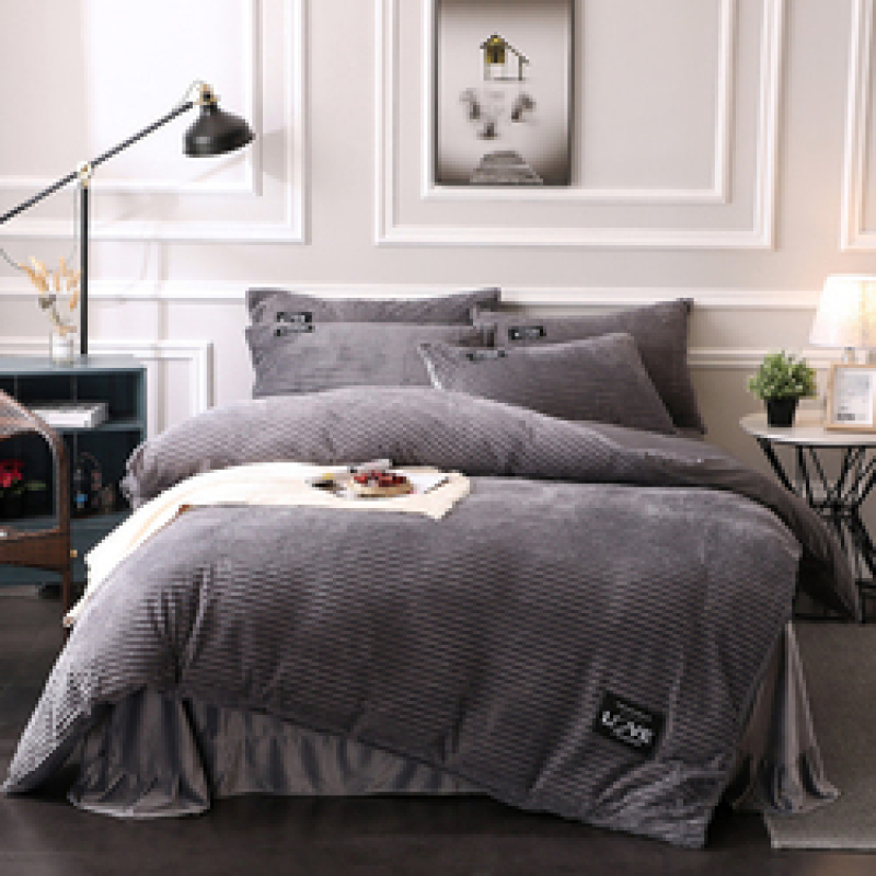 Fluff Bedding Comforter Set, Urban Strip Series Keep Warm Coral Fleece Bedding Sets/