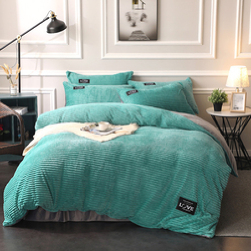 Fluff Bedding Comforter Set, Urban Strip Series Keep Warm Coral Fleece Bedding Sets/