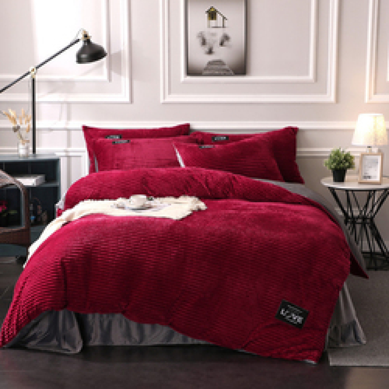 Fluff Bedding Comforter Set, Urban Strip Series Keep Warm Coral Fleece Bedding Sets/
