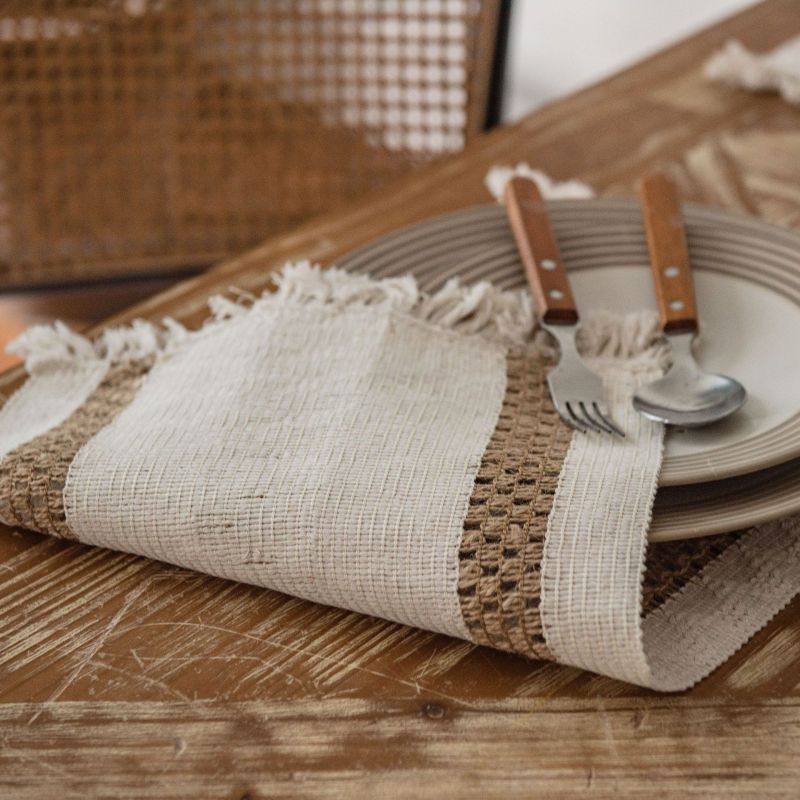 Table flag cotton and linen stripe splicing two-color woven flow su natural material American festival table cloth/