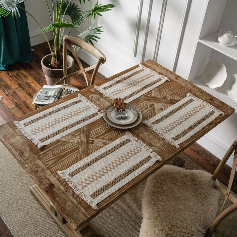 Table flag cotton and linen stripe splicing two-color woven flow su natural material American festival table cloth/