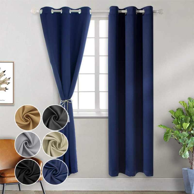 Window Solid Color Soundproof Polyester Livingroom Drapes, Ready Made Thermal Insulated Room Darkening Curtain Panels/
