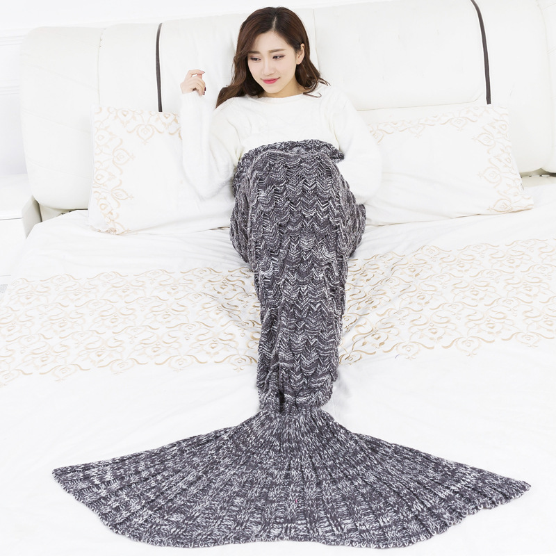 Knitted Blanket for Adults, All Seasons Sleeping Blanket Mermaid Tail#