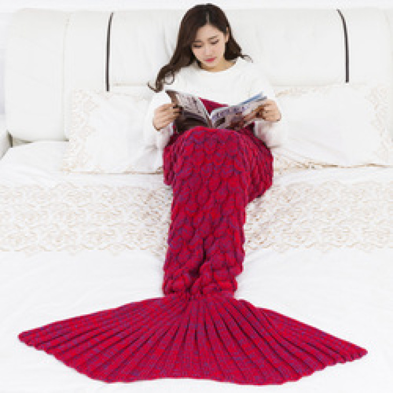 Knitted Blanket for Adults, All Seasons Sleeping Blanket Mermaid Tail#