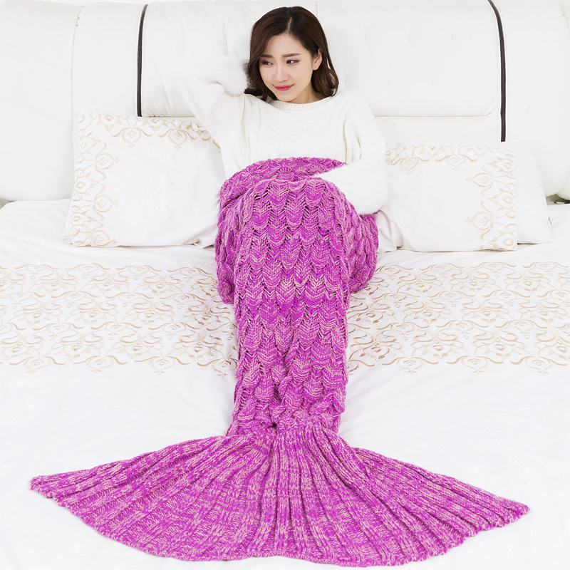 Knitted Blanket for Adults, All Seasons Sleeping Blanket Mermaid Tail#