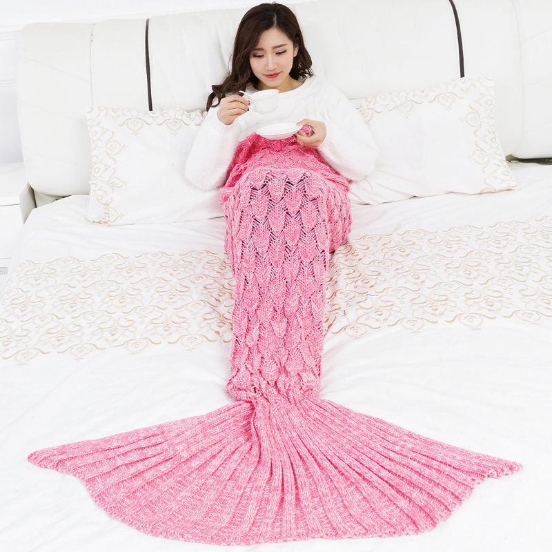 Knitted Blanket for Adults, All Seasons Sleeping Blanket Mermaid Tail#