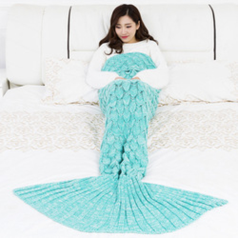 Knitted Blanket for Adults, All Seasons Sleeping Blanket Mermaid Tail#