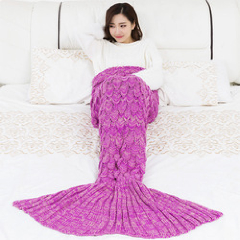 Knitted Blanket for Adults, All Seasons Sleeping Blanket Mermaid Tail#