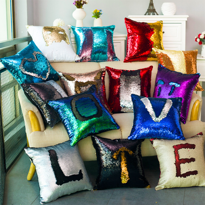 Gold And Silver Reversible Mermaid Sequin Cushion Cover, Ready Made Custom Throw Pillow/