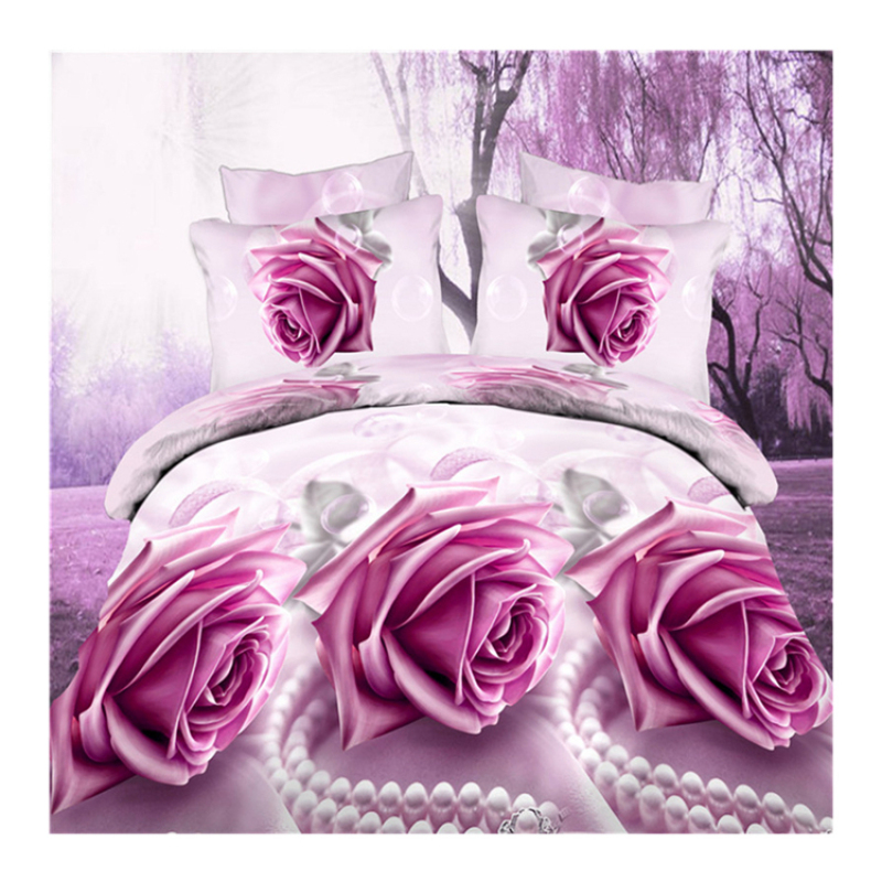 Cheap Bed Sheet Set, Blue Rose Cover Bed Bedding Set/Bed Sheets Comforter Set