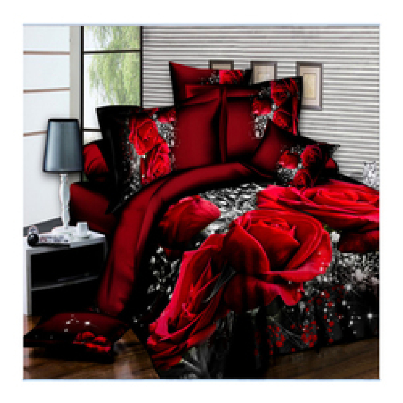 Cheap Bed Sheet Set, Blue Rose Cover Bed Bedding Set/Bed Sheets Comforter Set