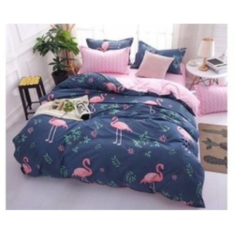 Explosion Style Flamingo Four-Piece Cotton-Like Skin-Friendly Cotton Bedding Set, Stylish Four-Piece Cotton-Proof Polyester /