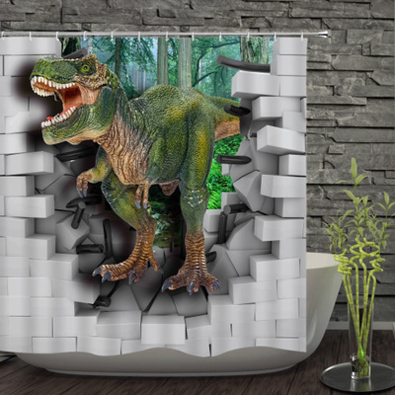 Dinosaur Century Small Dinosaur Child Cartoon Printed Polyester Waterproof Shower Curtain For Bathroom