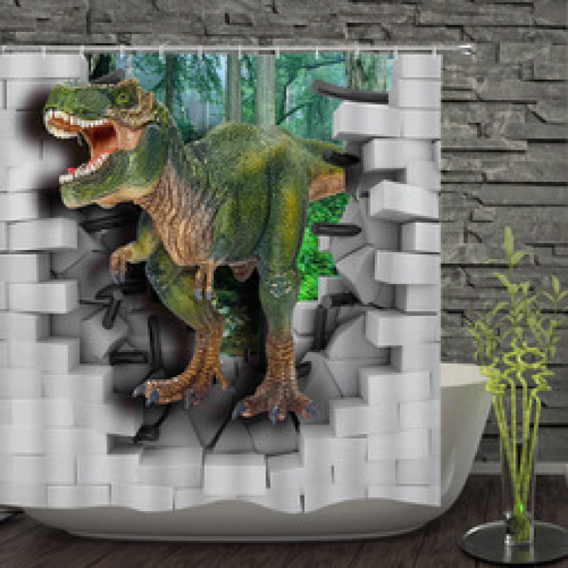 Dinosaur Century Small Dinosaur Child Cartoon Printed Polyester Waterproof Shower Curtain For Bathroom