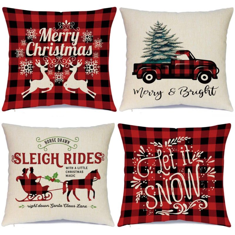 Christmas Pillow Covers Zippered Square Cushion Cover Case Pillow Covers/
