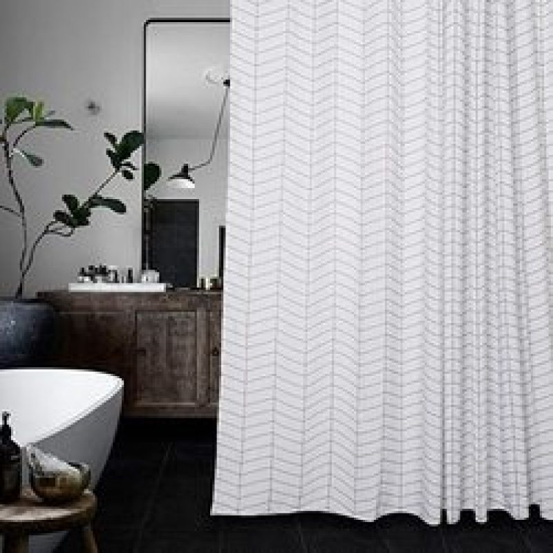 Custom Print 72x72 Shower Curtain Herringbone Print Washable Shower Curtain With Reinforced Buttonholes/