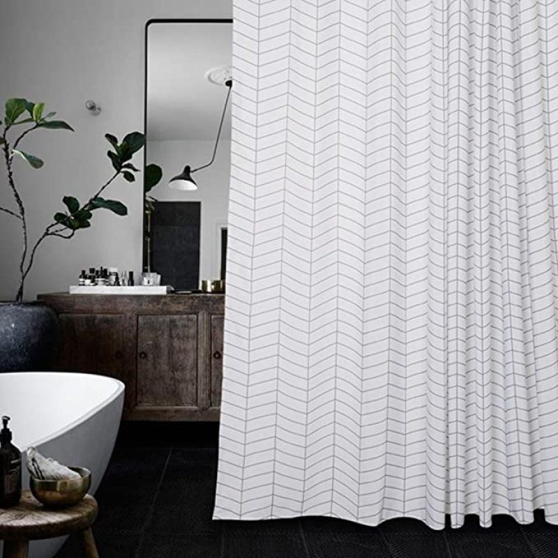 Custom Print 72x72 Shower Curtain Herringbone Print Washable Shower Curtain With Reinforced Buttonholes/