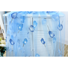 Custom Printed Fabric Sheer Blue Voile Print Curtain Ganchos Para Cortinas