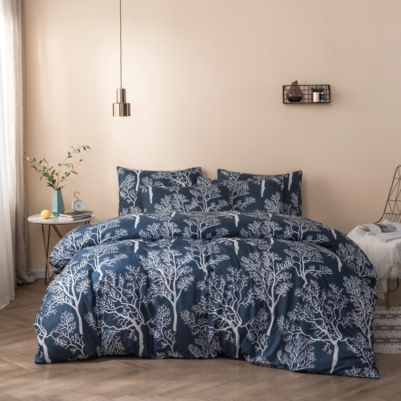 Microfiber Polyester Comforters Bedding Set, Winter Trees Print Bedding Set/