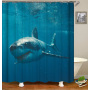 Blue Boho Boheme Decorative Long Cloth Fabric Shower Curtain Bath Decorations, Elegant 3D Shower Curtains With Hooks/
