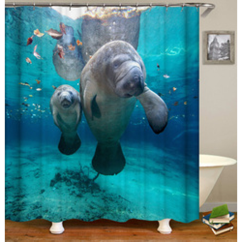 Blue Boho Boheme Decorative Long Cloth Fabric Shower Curtain Bath Decorations, Elegant 3D Shower Curtains With Hooks/