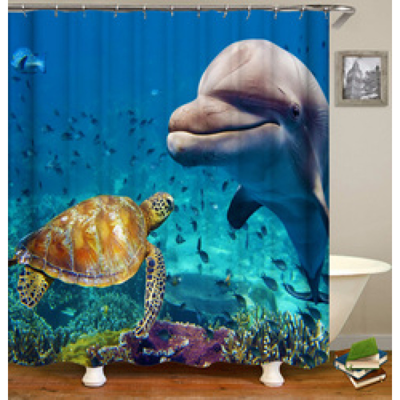 Blue Boho Boheme Decorative Long Cloth Fabric Shower Curtain Bath Decorations, Elegant 3D Shower Curtains With Hooks/