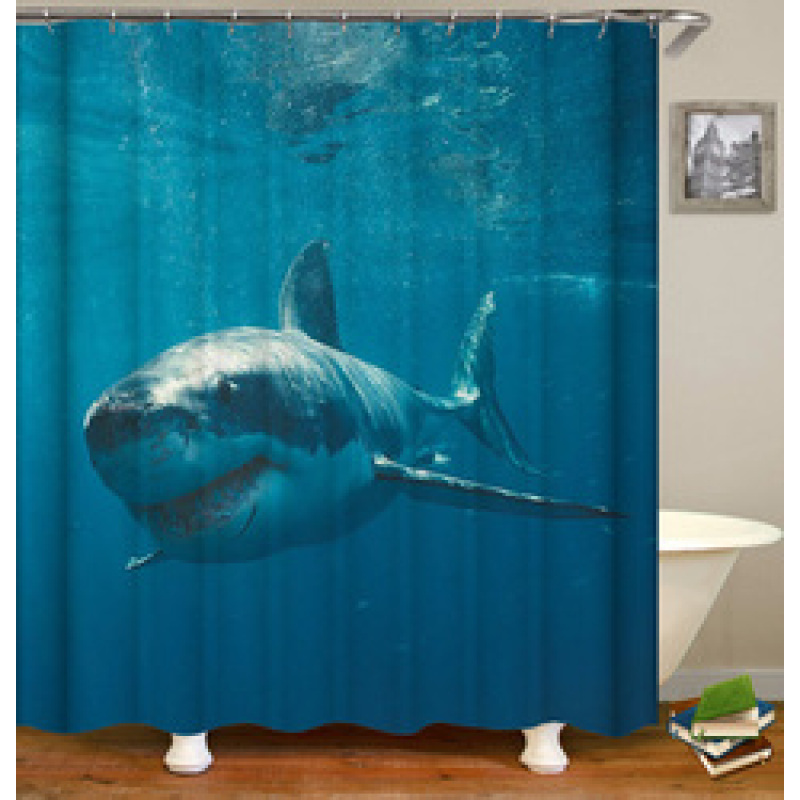 Blue Boho Boheme Decorative Long Cloth Fabric Shower Curtain Bath Decorations, Elegant 3D Shower Curtains With Hooks/