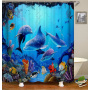 Blue Boho Boheme Decorative Long Cloth Fabric Shower Curtain Bath Decorations, Elegant 3D Shower Curtains With Hooks/