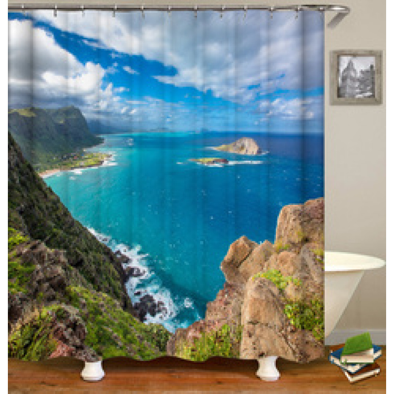 Blue Boho Boheme Decorative Long Cloth Fabric Shower Curtain Bath Decorations, Elegant 3D Shower Curtains With Hooks/