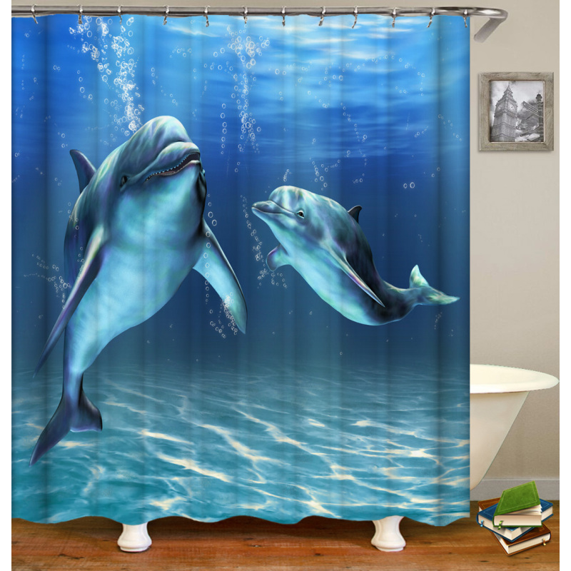 Blue Boho Boheme Decorative Long Cloth Fabric Shower Curtain Bath Decorations, Elegant 3D Shower Curtains With Hooks/