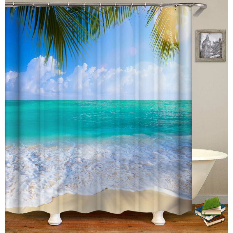 Blue Boho Boheme Decorative Long Cloth Fabric Shower Curtain Bath Decorations, Elegant 3D Shower Curtains With Hooks/